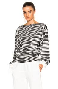 Chloe Cotton Micro Stripe Sweater In Black,stripes,white