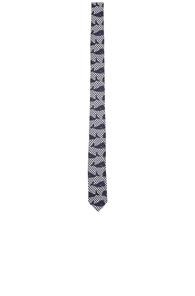 Thom Browne Whale Houndstooth Tie In Blue,animal Print,checkered & Plaid