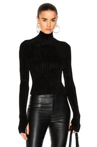 Helmut Lang Velveteen Cropped T Neck Top In Black
