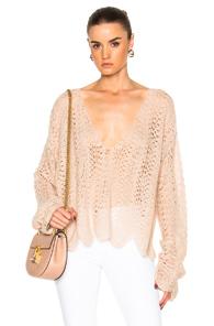 Ryan Roche V Neck Open Crochet Sweater In Neutrals