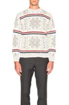 Thom Browne Norwegian Fair Isle Crew Neck Sweater In White,stripes,abstract