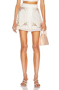 Zimmermann Allia Cross Stitch Pleat Short In Floral,white