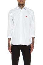 Comme Des Garcons Play Small Red Emblem Cotton Button Down In White
