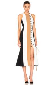 David Koma Loops & Metal Front Detail Paneled Tea Dress In Black,neutrals,white