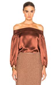 Tibi Off The Shoulder Top In Brown,metallics