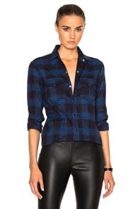 Saint Laurent Winter Check Western Shirt In Blue,checkered & Plaid