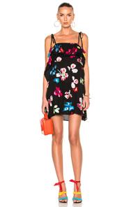 Tanya Taylor Tassel Georgette Gabriella Dress In Abstract,black,pink,red
