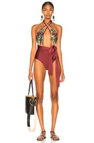 Patbo Embroidered Cross Front One Piece In Floral,red,purple