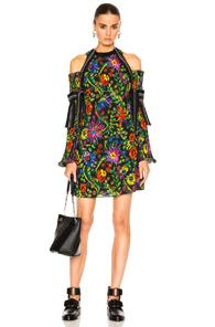 3.1 Phillip Lim Long Sleeve Floral Cold Shoulder Dress In Black,floral,red