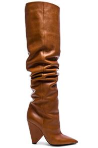Saint Laurent Leather Niki Thigh High Boots In Brown