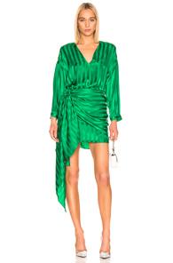 Michelle Mason Long Sleeve Wrap Dress In Green,stripes