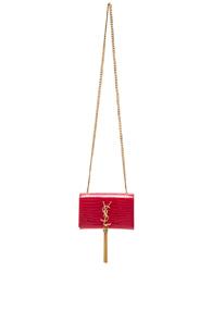 Saint Laurent Small Monogram Embossed Croc Kate Bag In Animal Print,red