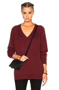 T By Alexander Wang Cashwool Deep V Neck Sweater In Red