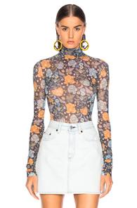 Acne Studios Sheer Floral Turtleneck Top In Blue,floral,green