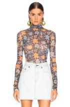 Acne Studios Sheer Floral Turtleneck Top In Blue,floral,green