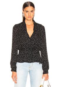 L'agence Cara Wrap Blouse In Black,polka Dots