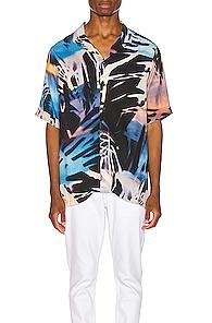 Ksubi Palms Resort Print Shirt In Abstract,black,blue