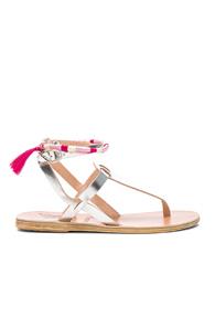 Ancient Greek Sandals X Lemlem Metallic Leather Estia Wrap Sandals In Metallics,pink