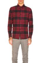 John Elliott Brushed Flannel Button Up In Red,checkered & Plaid