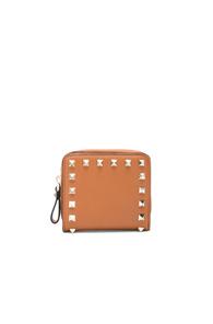 Valentino Rockstud Zip Around Wallet In Brown