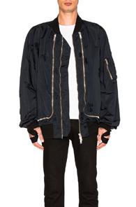 Unravel Nylon Oversized Zip Bomber In Blue