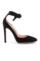 Gianvito Rossi Suede Ankle Tie Pumps In Black