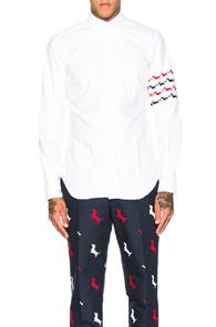 Thom Browne Hector & Bone Embroidered Oxford Shirt In White