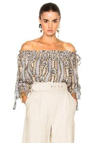 Needle & Thread Fleur Cotton Top In Blue,floral,neutrals