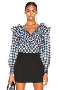 Ganni Charron Top In Black,blue,plaid