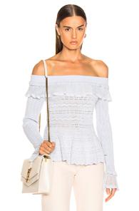 Jonathan Simkhai Lacey Applique Off Shoulder Top In Blue