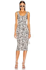 Enza Costa For Fwrd Midi Tank Dress In Animal Print,gray