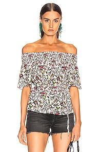 L'agence Lucia Off Shoulder Smocked Blouse In Floral,white