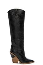 Fendi Cutwalk Croc Embossed Knee High Western Boots In Black