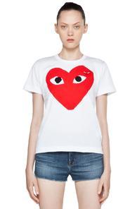 Comme Des Garcons Play Cotton Red Heart Emblem Tee In White
