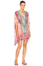 Camilla Short Lace Up Caftan In Pink,floral,abstract
