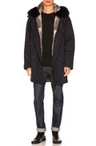 Yves Salomon Cotton Parka With Rabbit And Raccoon Fur In Blue
