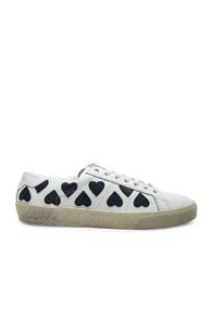 Saint Laurent Leather Court Classic Heart Embroidered Sneakers In White