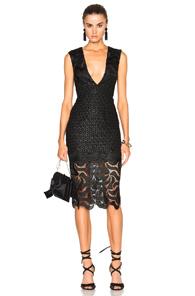 Nicholas Leaf Lace Deep V Dress In Black