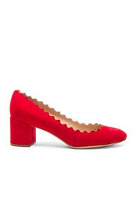 Chloe Suede Scallop Heels In Red