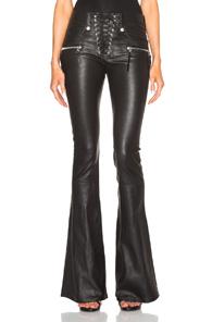 Unravel Lace Front Flare Leather Pants In Black