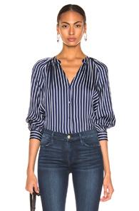 Frame Twill Stripe Raglan Top In Blue,stripes,white