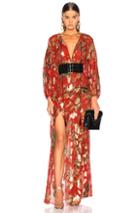 Dundas Blanket Fil Coupe Tiered Gown In Paisley,metallic,red