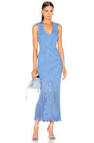 Victoria Beckham V Neck Rib Dress In Blue