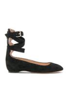 Valentino Suede Ankle Strap Flats In Black