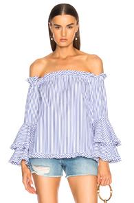 Caroline Constas Tina Top In White,blue,stripes