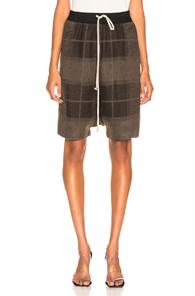 Rick Owens Pod Short In Brown,green,plaid