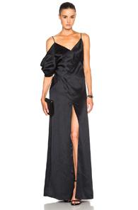 Saint Laurent Draped Satin Lingerie Gown In Black