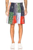Loewe Bandana Patchwork Shorts In Blue,green,paisley,red