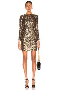 Dolce & Gabbana Leo Print Sequin Long Sleeve Dress In Animal Print,metallics