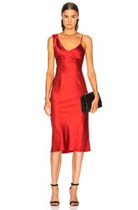 T By Alexander Wang Twist Shoulder Midi Slip Dress In Red